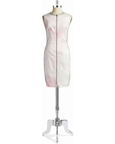 Tahari Avani Printed Sleeveless Front Zip Stretch Dress - White