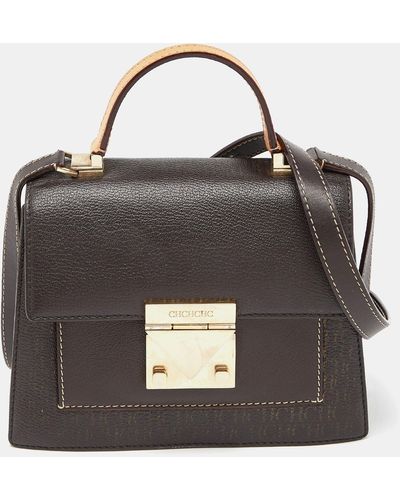 CH by Carolina Herrera Monogram Coated Canvas And Leather Top Handle Bag - Black