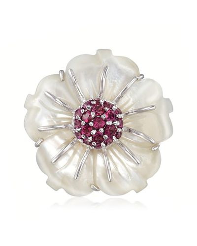 Ross-Simons Mother-of-pearl And Rhodolite Garnet Flower Pin - White