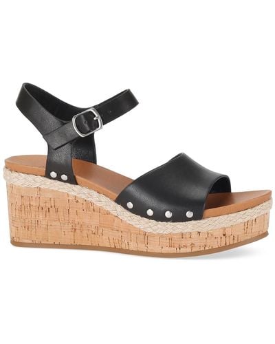 Style & Co. Laceyy Faux Leather Ankle Strap Wedge Sandals - Black
