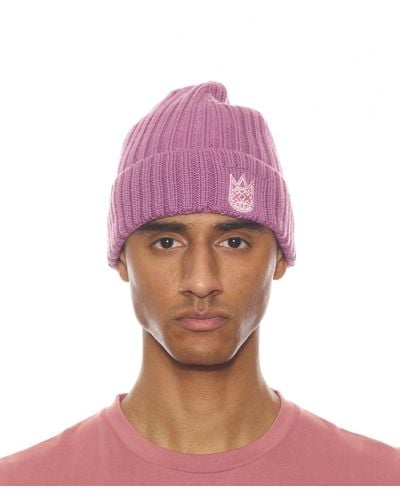 Cult Of Individuality Knit Hat W/ Bonbon And White In Deco Rose - Purple