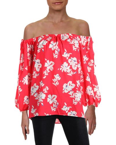 French Connection Off-the-shoulder Floral Print Blouse - Red
