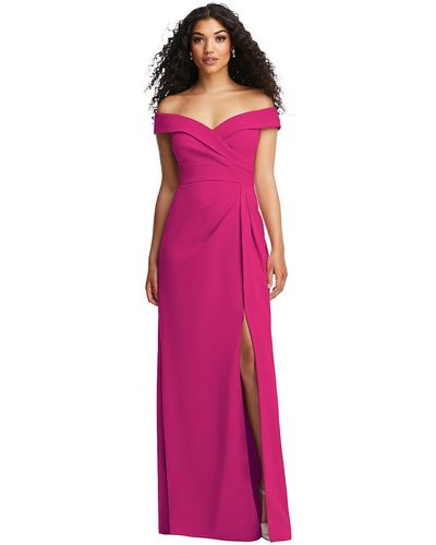 After Six Cuffed Off-the-shoulder Pleated Faux Wrap Maxi Dress - Pink