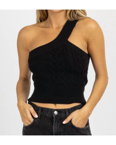 Crescent Cableknit One Shoulder Sweater Top - Black