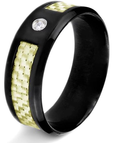 Crucible Jewelry Crucible Polished Carbon Fiber Inlay Plated Stainless Steel Band Ring (8mm) - Black