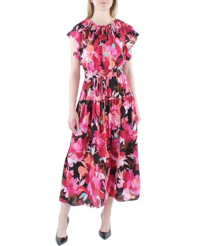 Maggy London Floral Ruffled Midi Dress - Red