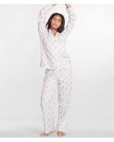 Lauren by Ralph Lauren Brushed Twill Notch Collar Woven Pajama Set - White