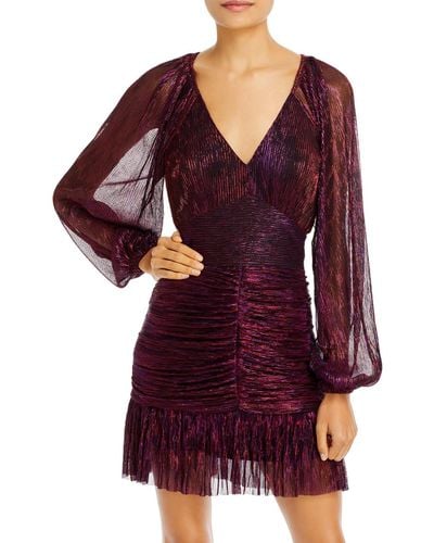 Aqua Katherine Metallic Long Sleeves Mini Dress - Purple