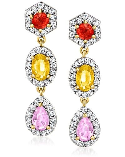 Ross-Simons Multicolored Sapphire And . White Topaz Drop Earrings - Pink