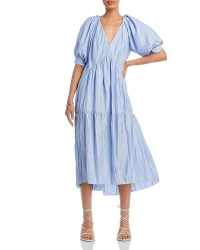 FRAME Crinkled V-neck Midi Dress - Blue