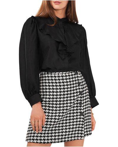 Vince Camuto Button Down Ruffle Front Blouse - Black