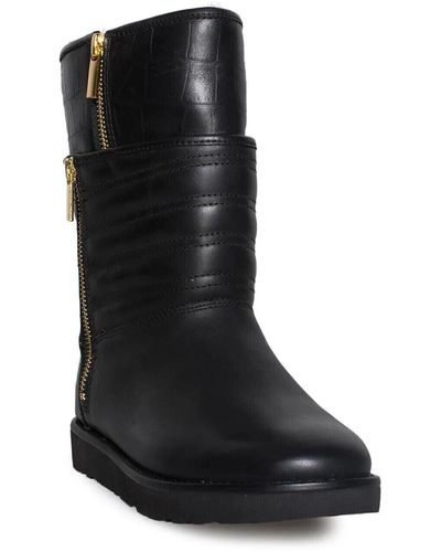 UGG Aviva 1018218 Leather Side Zipper Mid-calf Boots Shoes 6 Zj311 - Black