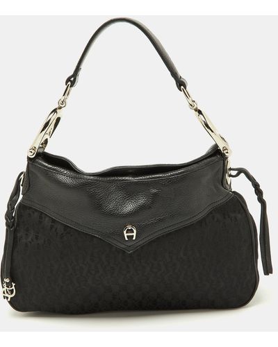 Aigner Signature Canvas And Leather Hobo - Black