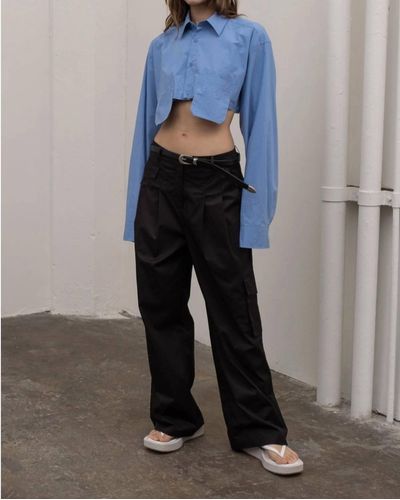 Moon River Pleated Cargo Pants - Blue