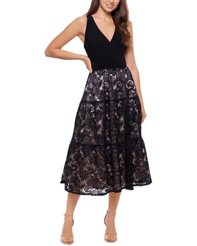 Xscape Lace Sleeveless Midi Dress - Black