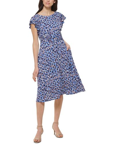 Jessica Howard Petites Ruched Short Sleeve Midi Dress - Blue