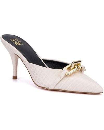 New York & Company Kyra Mule Faux Leather Pointed Toe Kitten Heels - White