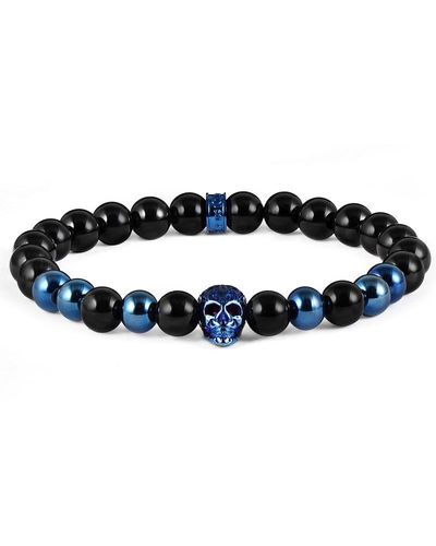 Crucible Jewelry Crucible Los Angeles Polished Stainless Steel Skull And Polished Onyx Strech Bracelet - Black