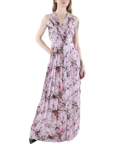Kay Unger Floral Pleated Evening Dress - Purple