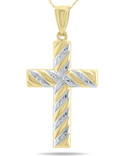 Monary 10k Gold Filled Etched Cross Pendant With Rhodium Polish Accents - White
