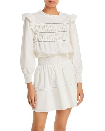 Rails Smocked Long Sleeve Mini Dress - White
