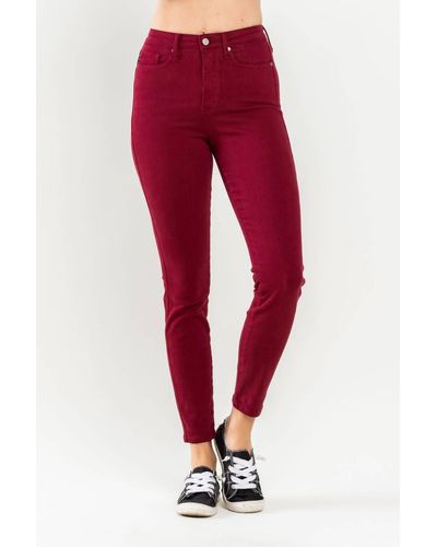Judy Blue High Waist Tummy Control Garment Dyed Skinny Jeans - Red