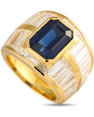 Non-Branded Lb Exclusive 18k Yellow 4.95ct Diamond And Blue Sapphire Ring Mf05-041924 - Metallic