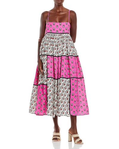 RHODE Saachi Colorblock Floral Midi Dress - Pink