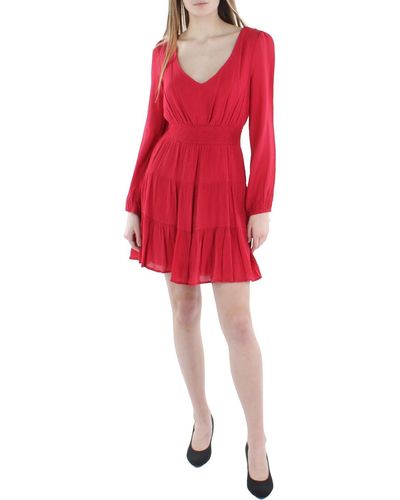 City Studios Juniors Smocked Long Sleeves Fit & Flare Dress - Red