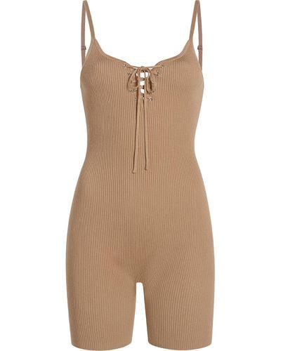 Madden Girl Lace-up Ribbed Romper - Brown