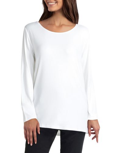 H Halston Reversible Long Sleeve Pullover Top - White