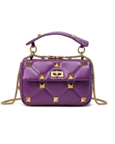 Tiffany & Fred Quilted And Studded Sheepskin Leather Shoulder Bag - Purple