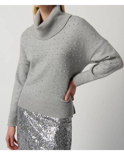 Joseph Ribkoff Studded Cowl Neck Sweater - Gray