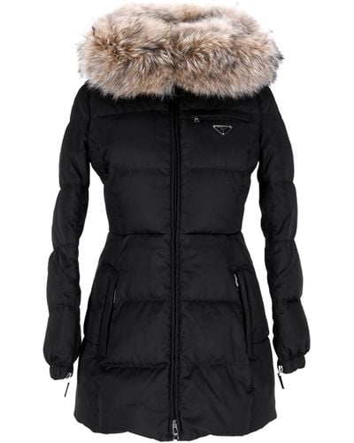 Prada Down Jacket With Fur Hood - Black