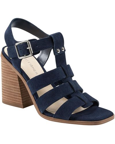 Marc Fisher Leather Cushioned Footbed Ankle Strap - Blue