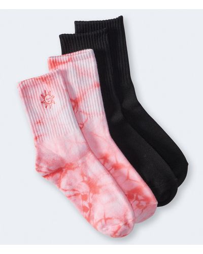 Aéropostale Sun Tie-dye & Solid Crew Sock 2-pack - Pink