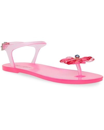 Betsey Johnson Tabby Glitter Flat Jelly Sandals - Pink
