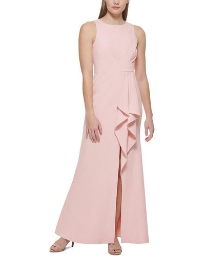 Eliza J Gown Style Stretch Crepe Sleeveless Jewel Neck Dress - Pink