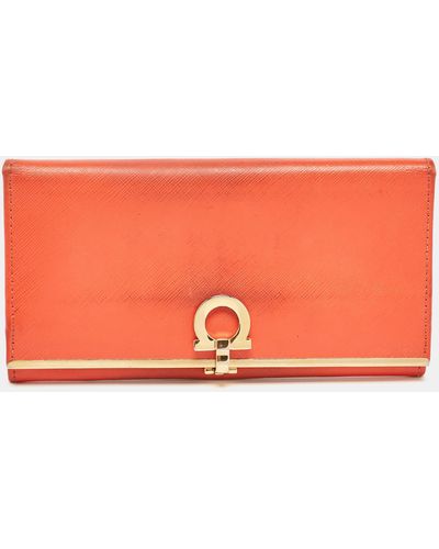 Ferragamo Leather Gancini Icona Continental Wallet - Orange