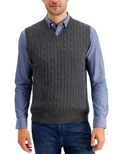 Tasso Elba Cable Knit V-neck Sweater Vest - Gray