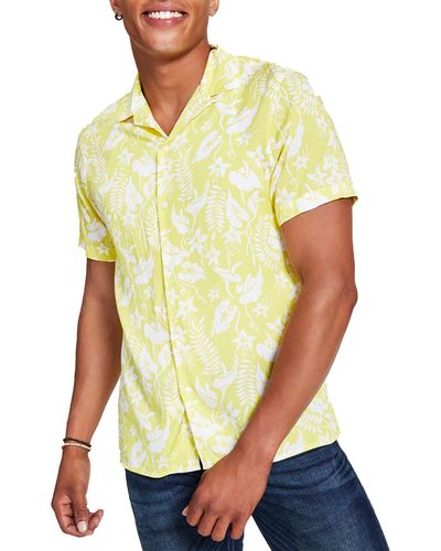 INC Floral Short Sleeve Button-down Shirt - Yellow