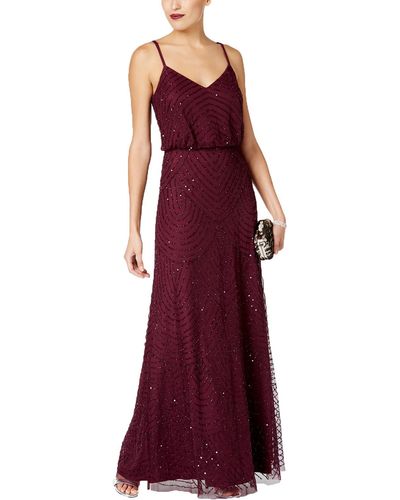 Adrianna Papell Beaded Mesh Cocktail - Red