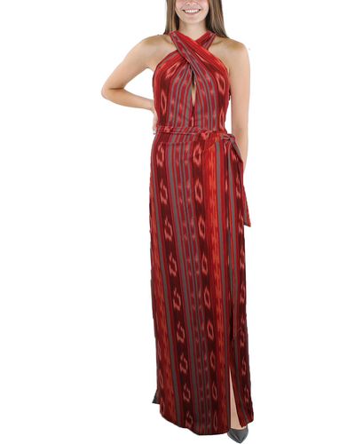 Lauren by Ralph Lauren Striped Halter Evening Dress - Red