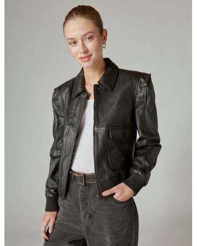 Lucky Brand Leather Flight Jacket - Gray