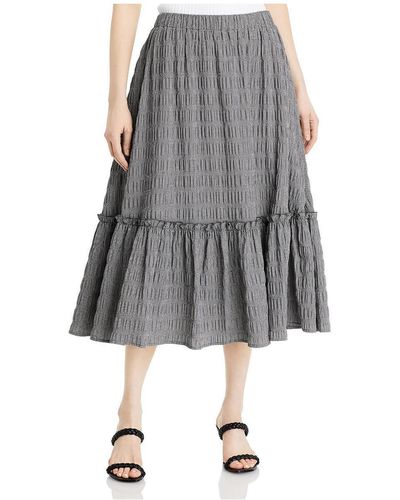 Tahari Gingham Ruffled Maxi Skirt - Gray