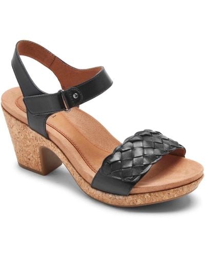 Cobb Hill Alleah Leather Woven Wedge Sandals - Metallic