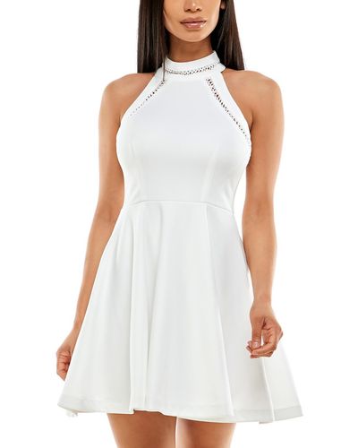 B Darlin Scuba Mini Halter Dress - White