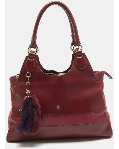 Aigner Burgundy/ Leather Charm Tote - Red