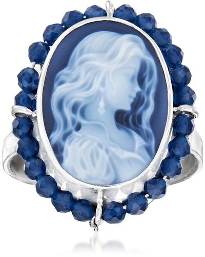 Ross-Simons Italian Black Agate Cameo Ring With Spinel - Blue
