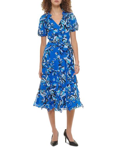 Karl Lagerfeld Chiffon Floral Midi Dress - Blue